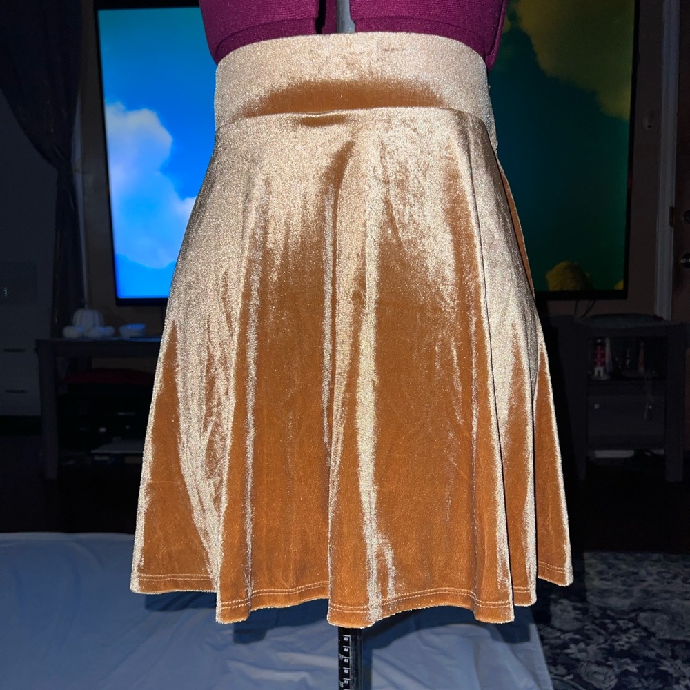 NWT High-Waisted Gold Velour Mini Skirt